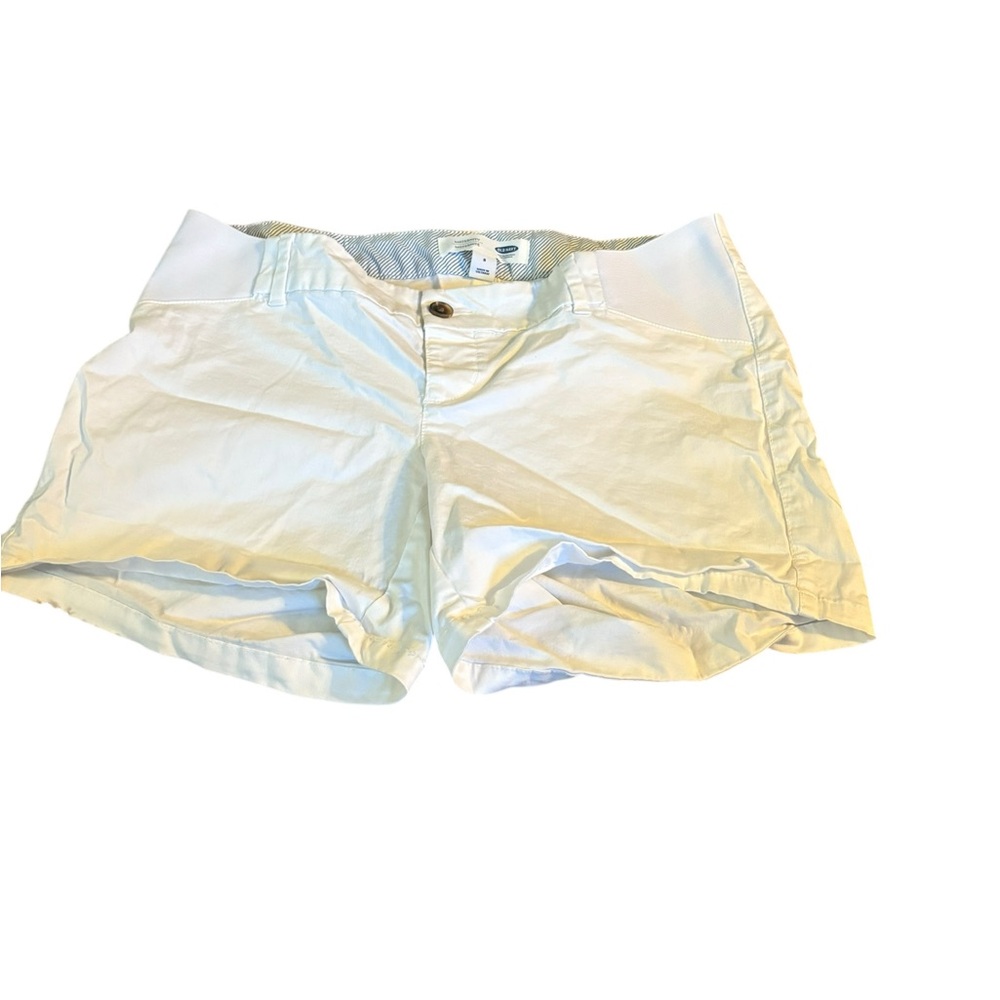 Old Navy Women Maternity Sz 8 Shorts White Side Panel Stretch 5” Inseam
